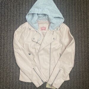 NEW Size M Levi’s Women Classic Faux Leather Motorcycle Jacket with Jersey Hood
